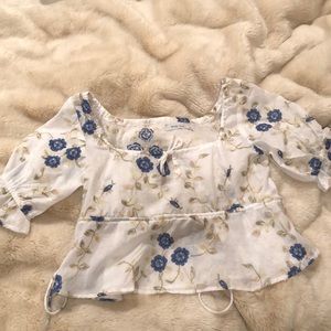 With Jean pheasant floral crop blouse